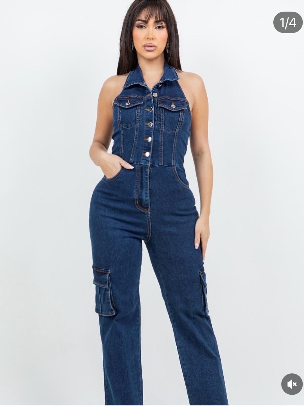 L.A. Girl Denim Halter Button-Front Jacket - Dark Blue